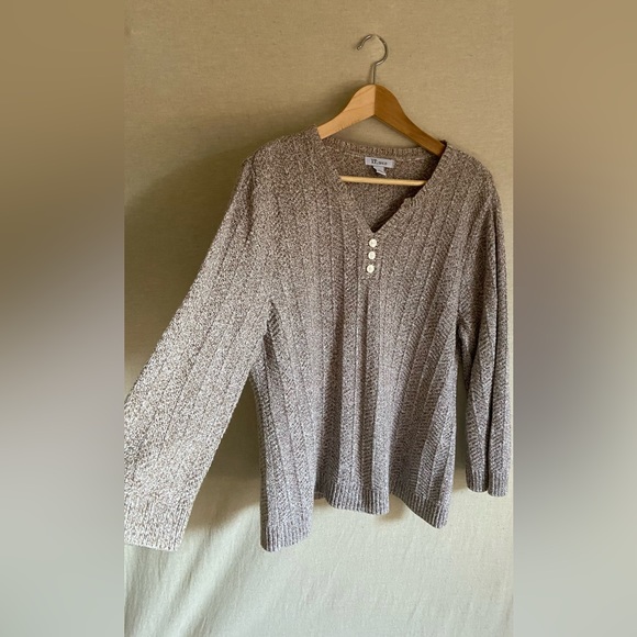 Brown and White Knit Henley - Picture 2 of 4